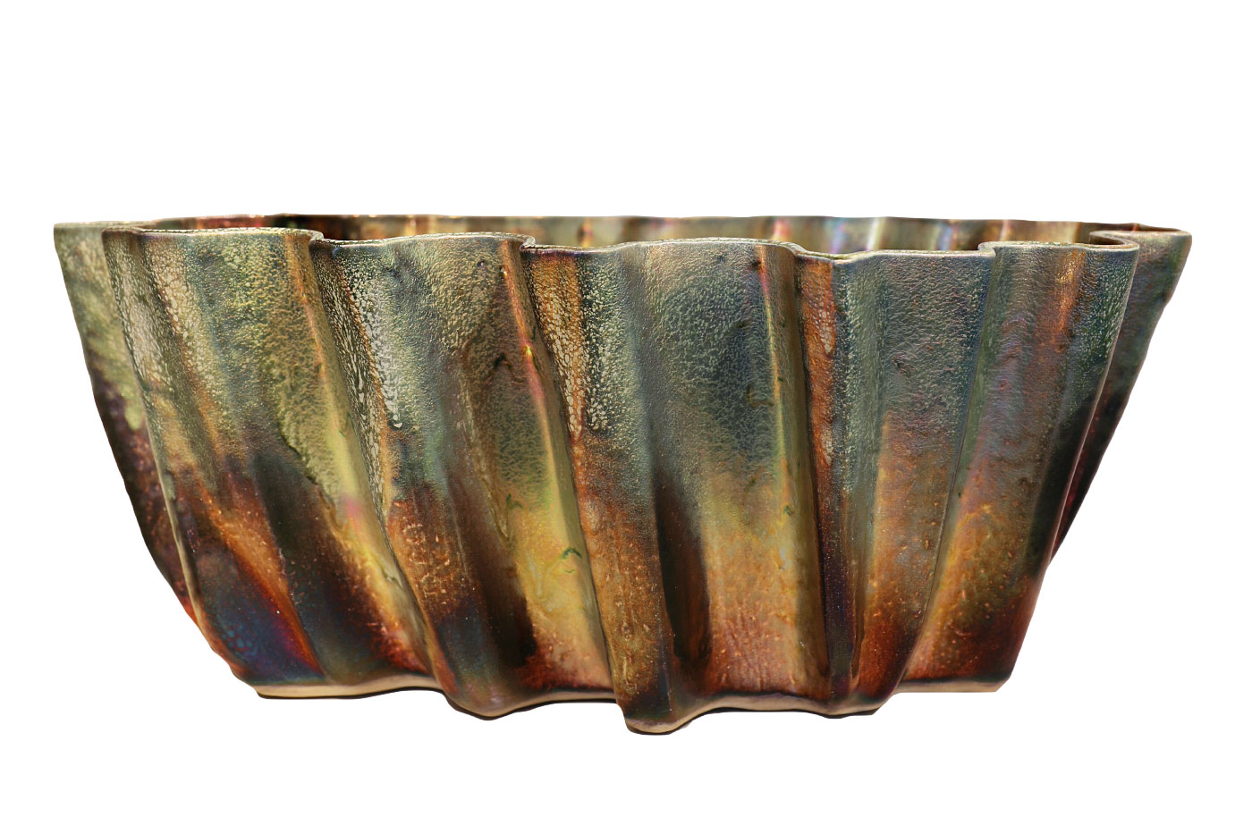 Kruka oval 52x30x20 cm brons glaserad keramik