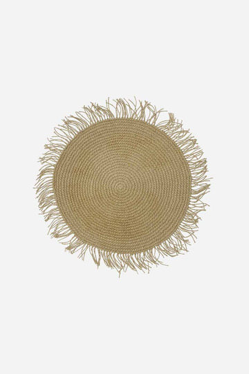 Bordstablett rund med fransar beige