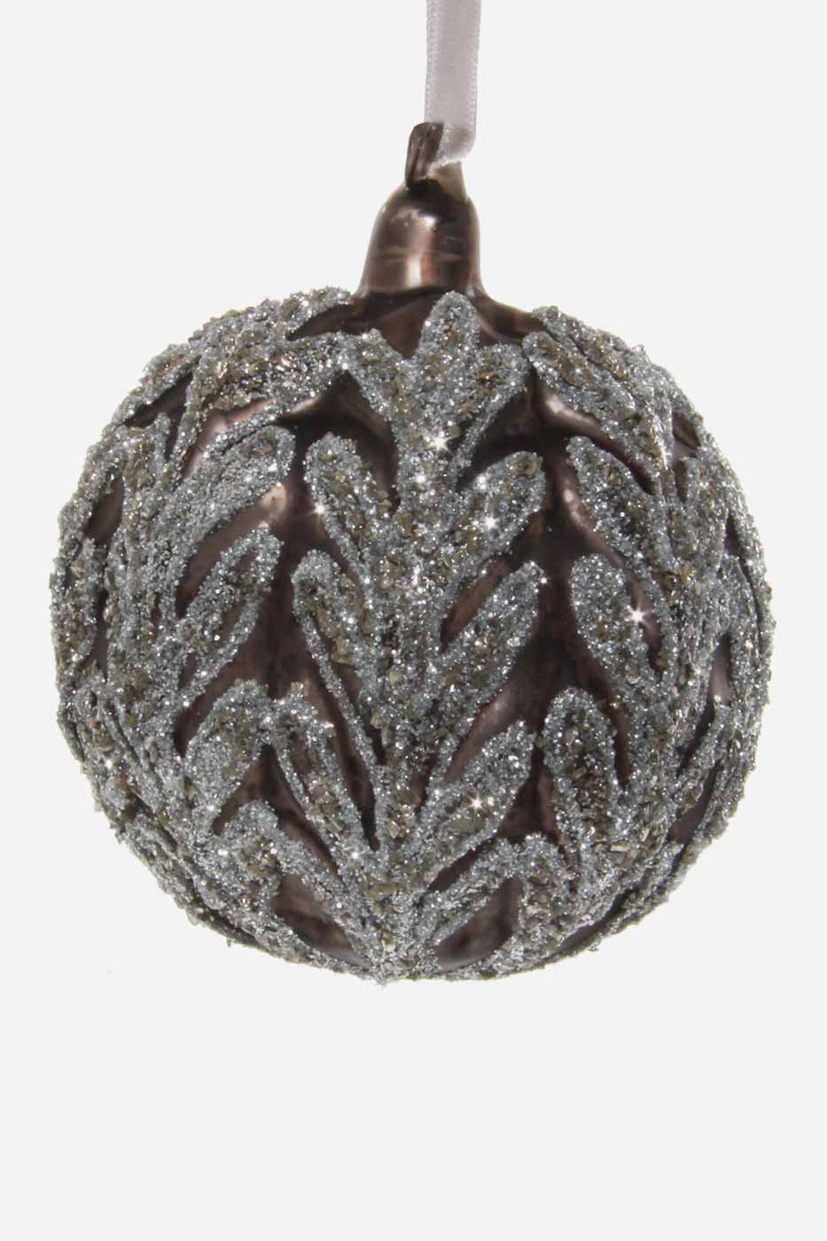 Julkula Grå med glitter löv 8 cm