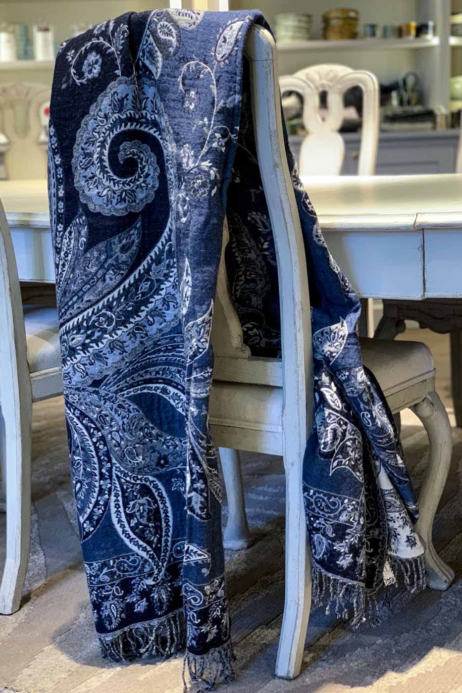 Pläd Paisley Blue/ivory 140x200