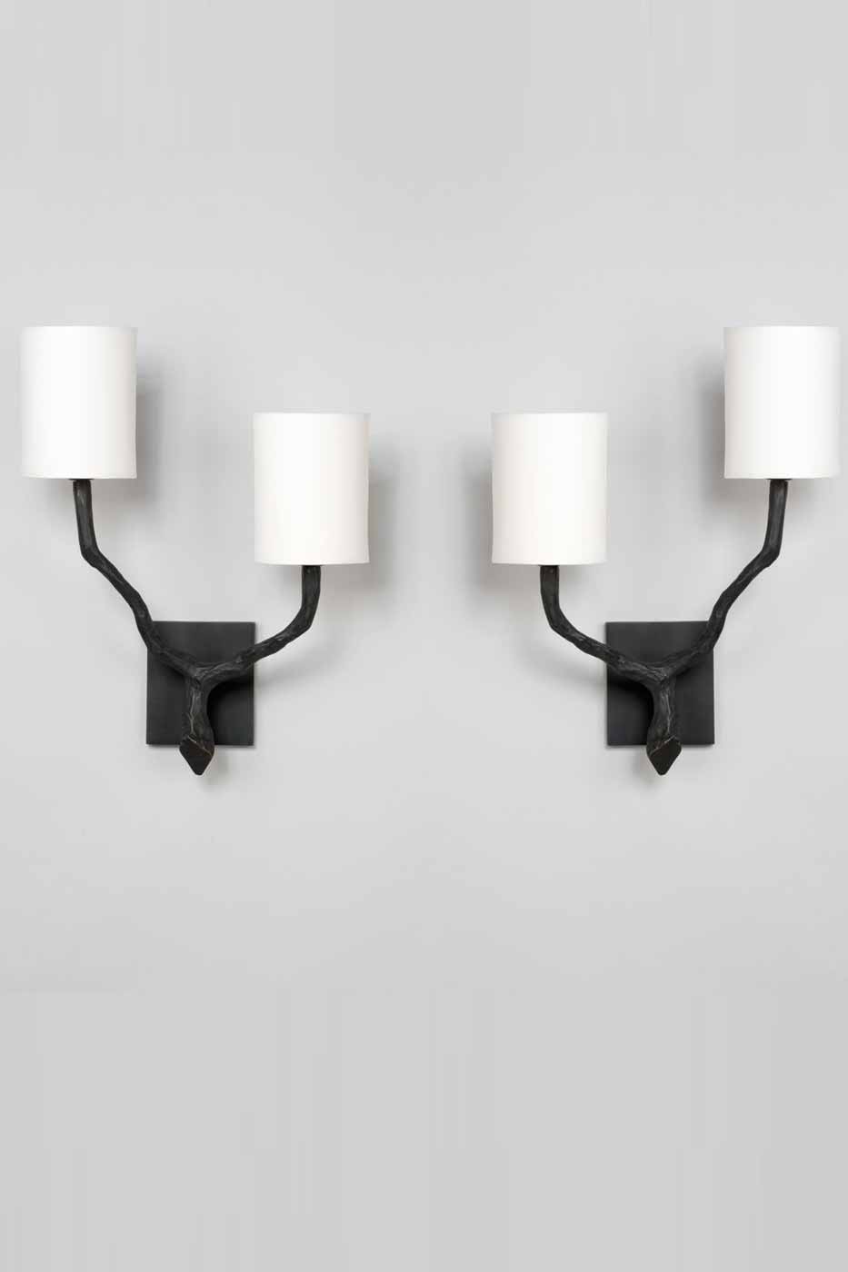 Vägglampa Twig wall light 1 par brons 2 skärmar