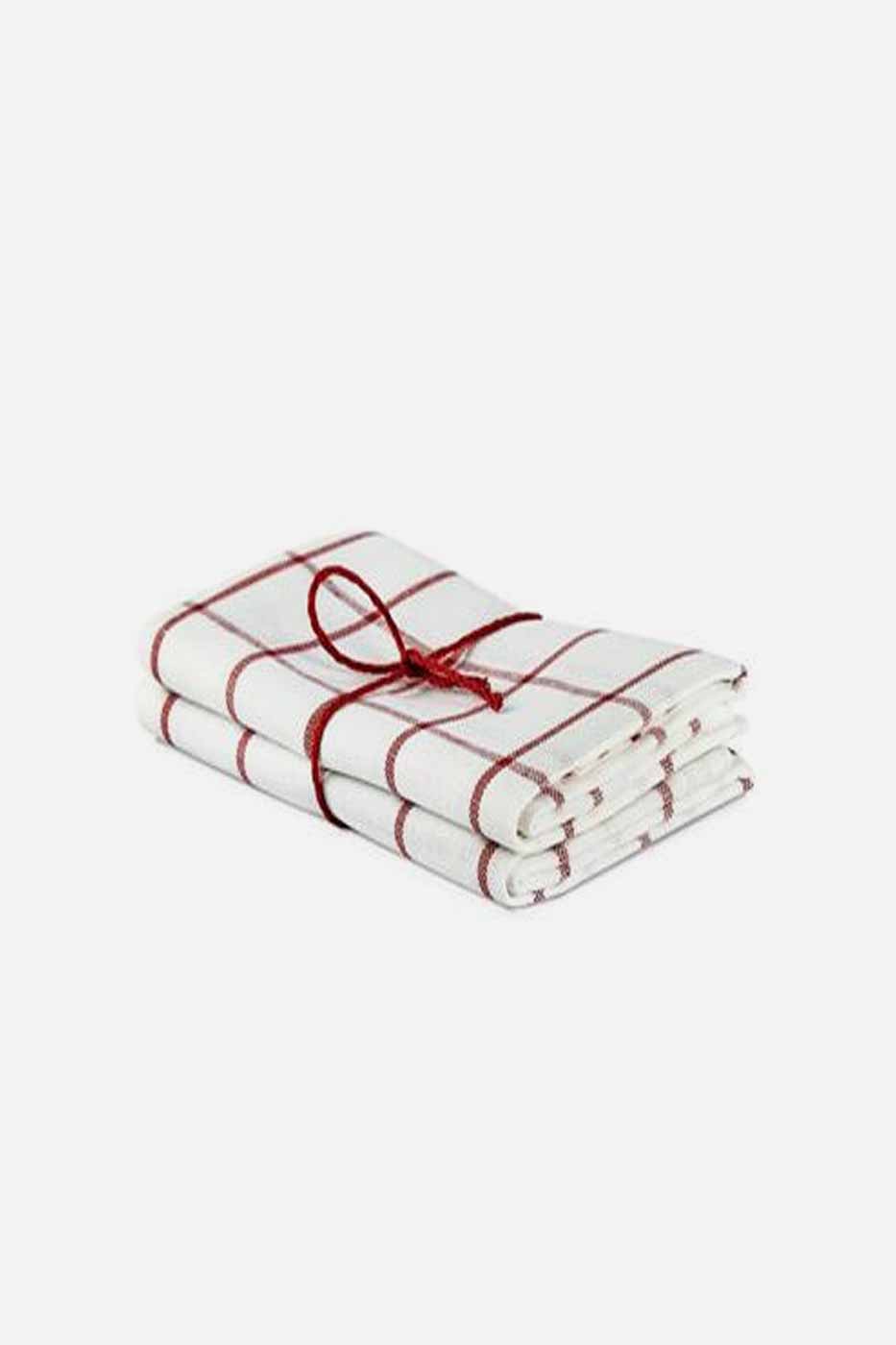 Handduk Köksruta benvit-röd 2-pack