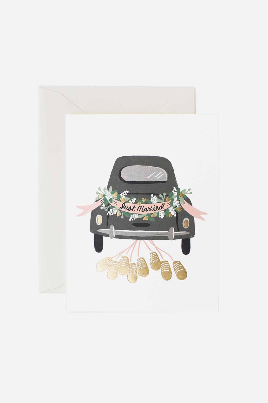 Gratulationskort Just Married Getaway